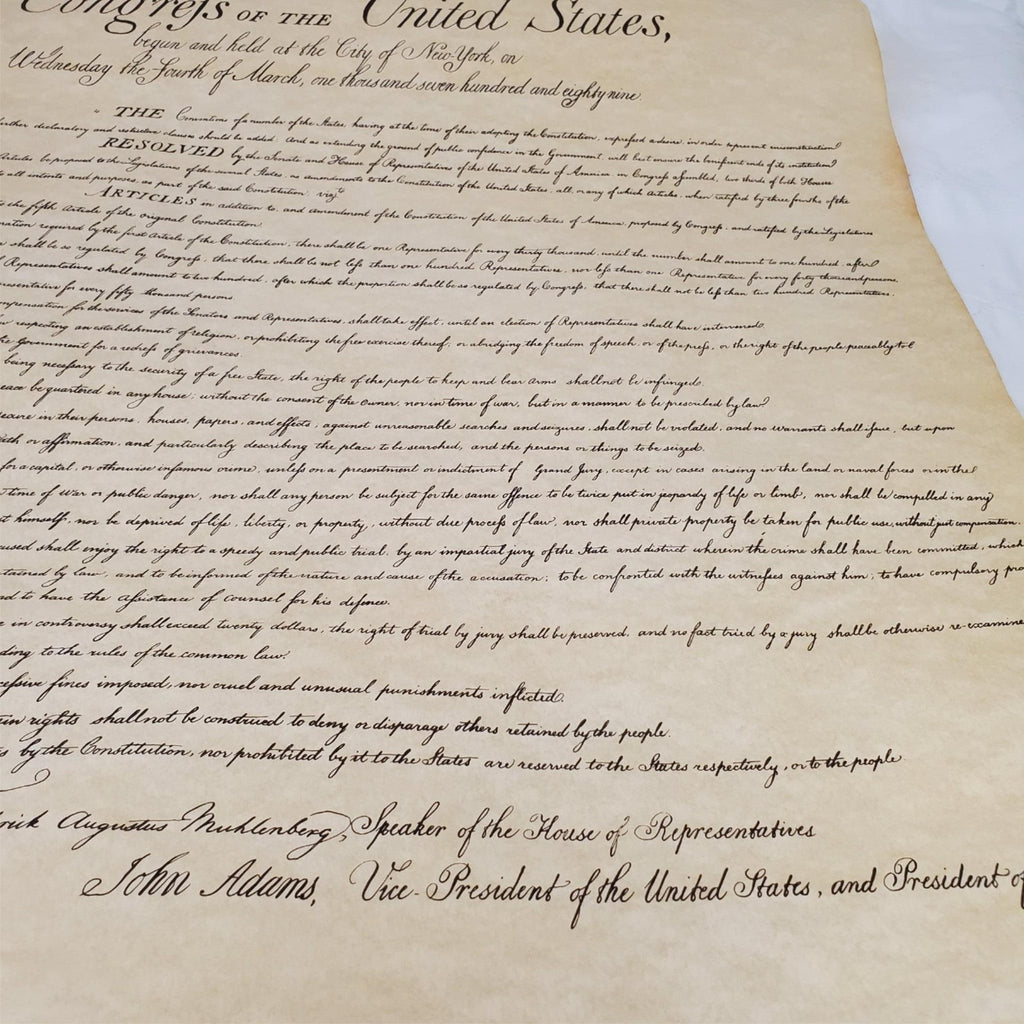 Bill of Rights Poster on Hand-Finished Antiqued Parchment Paper