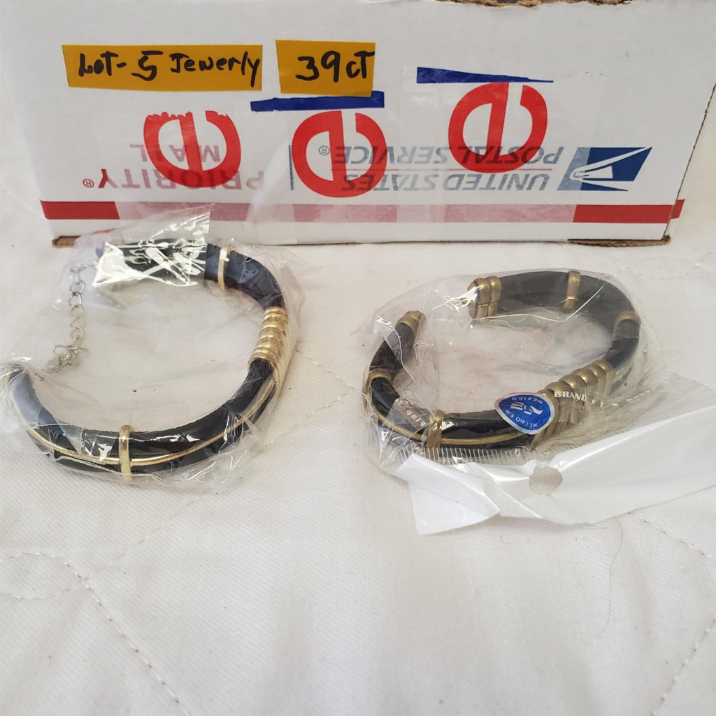 Lot of 39 Gold Metal Black Leather Bracelet LOT-5