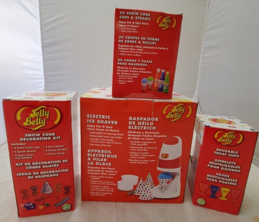 New! Jelly Belly Snow Cone Cups & Straws Decorating Kit Electric Ice Shaver