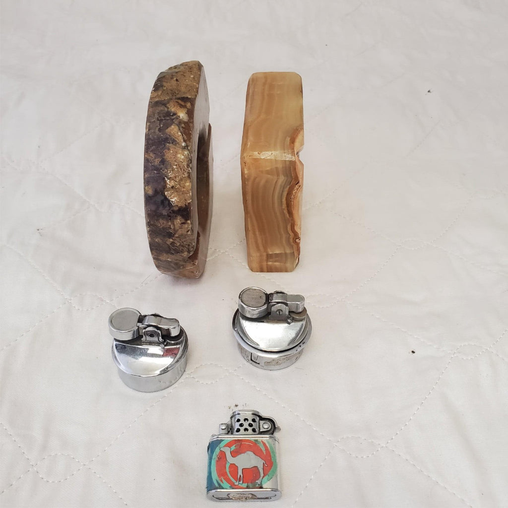 Lot of Vintage Mid Century Italian Alabaster Ashtray & Cigarette Lighters