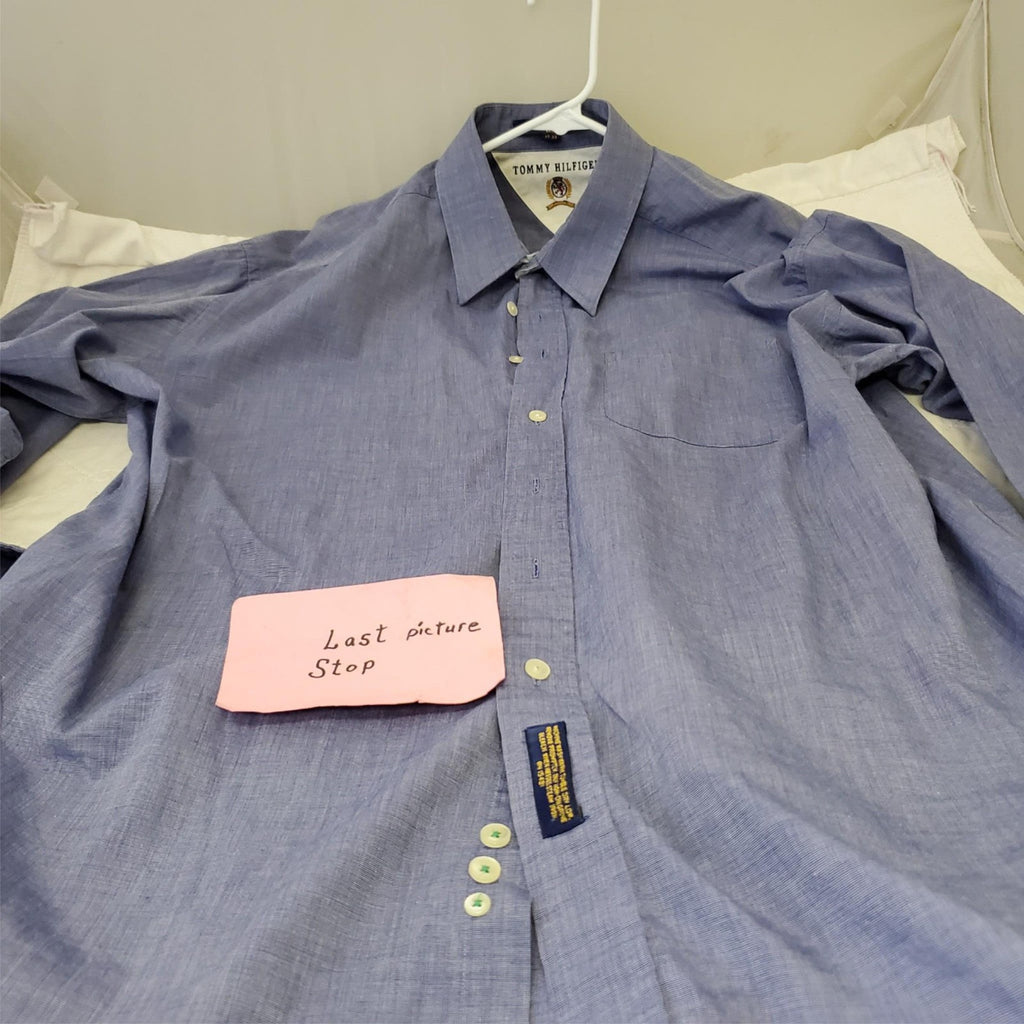 Tommy Hilfiger Shirt Mens 17-35 Blue Dress Button Up Long Sleeve