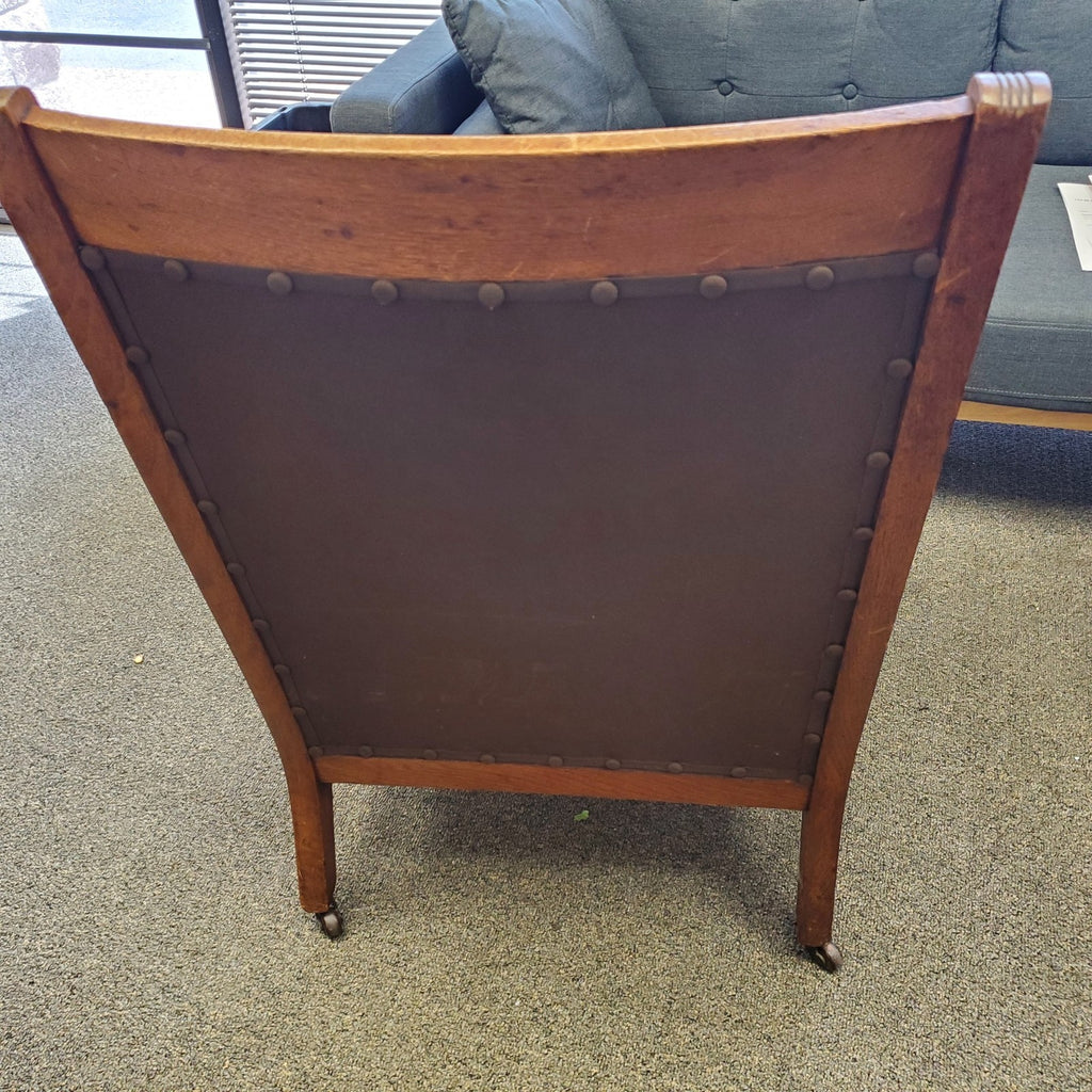 Vintage Antique Ornately Carved Wood Framed Fabric Victorian Throne Armchair