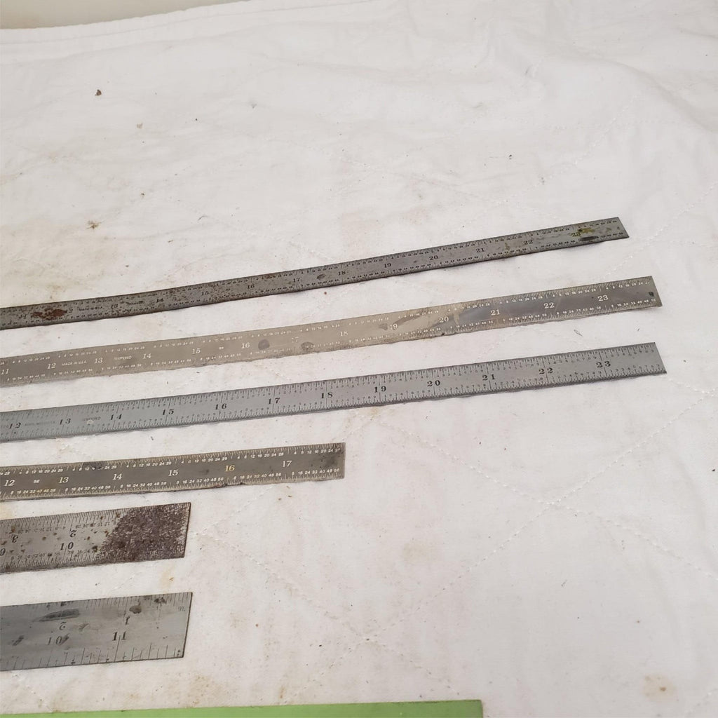 Lot of 8 Assorted Metal Measuring Rulers and Industrial Marked Bar LOT-907