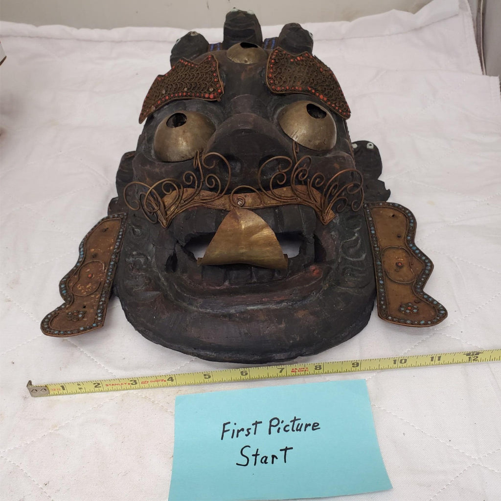 Ornate Tibetan Buddhist Mahakala Mask for Spiritual Display
