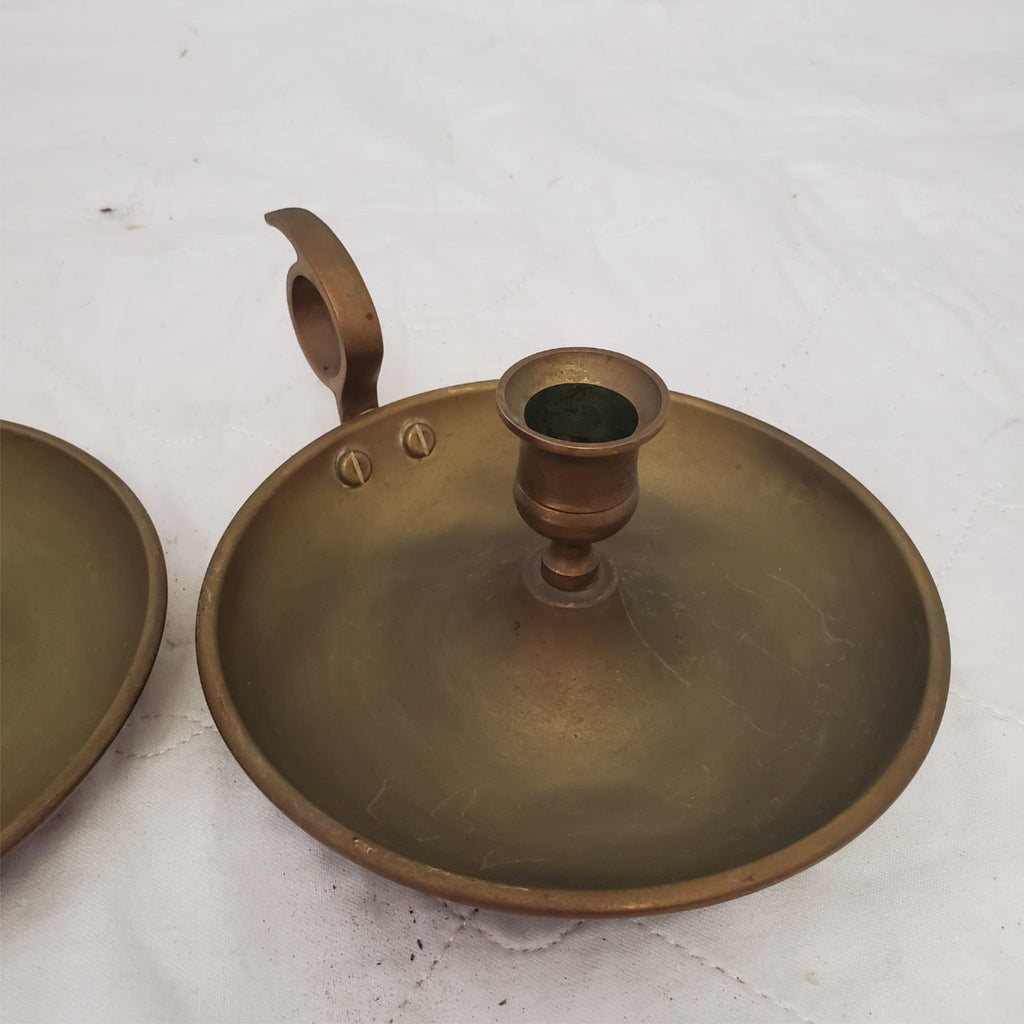Set of 2 Vintage Brass Chamberstick Candle Holder with finger loop