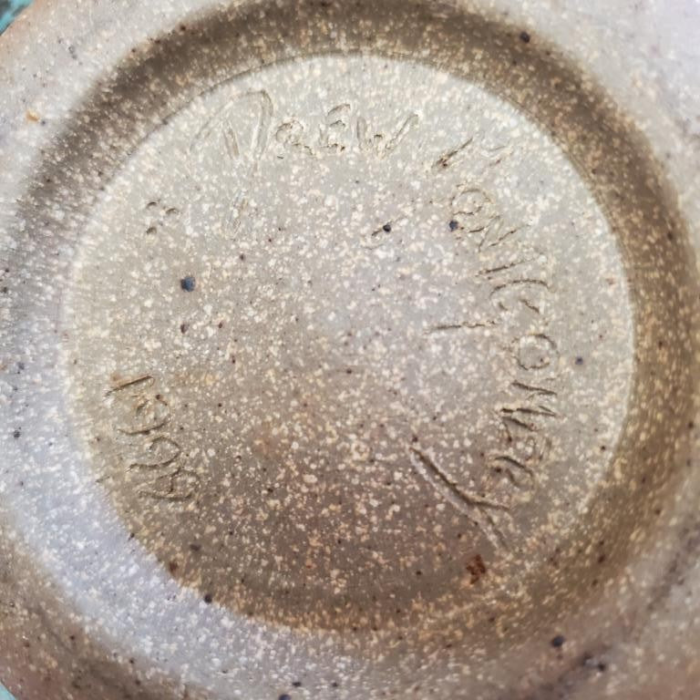 1999 Drew Montgomery Hand Made Teal and Brown Ceramic Decorative Bowl