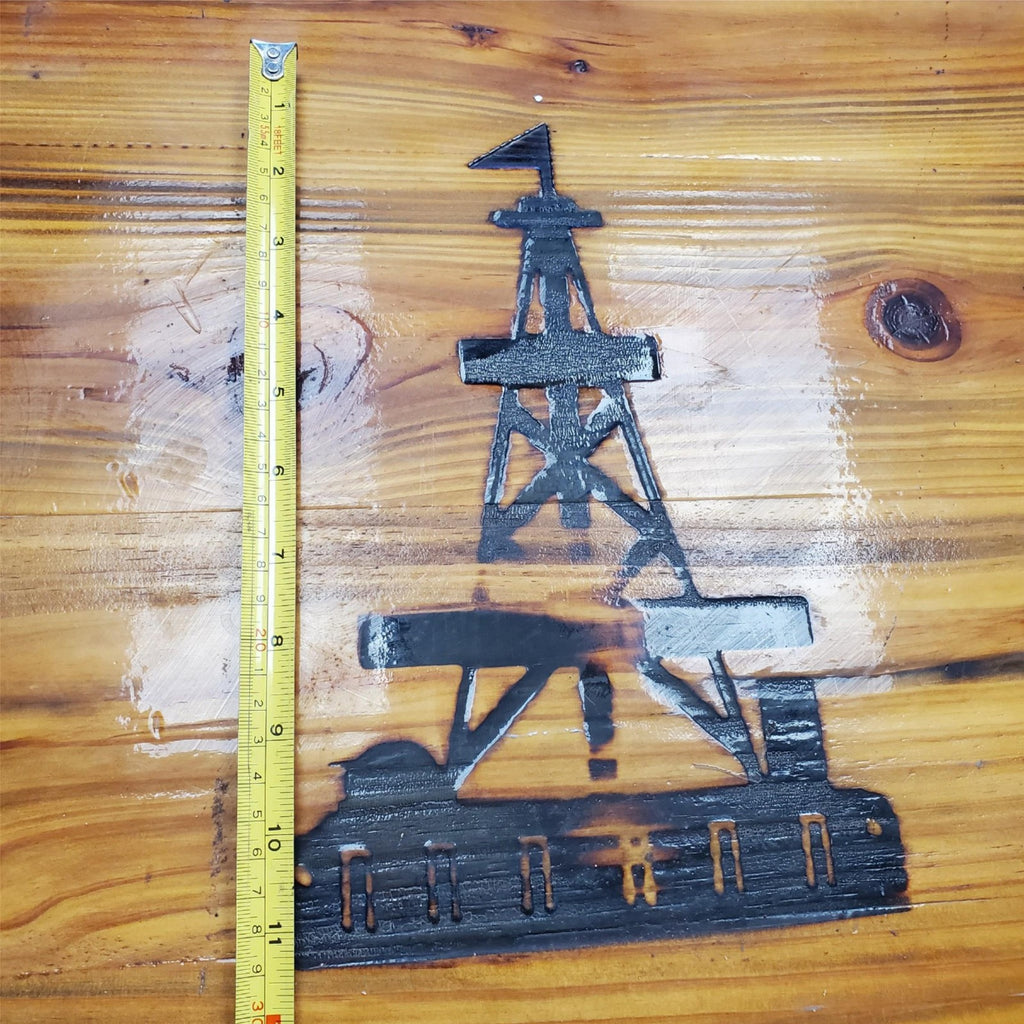 Oil Field Derrick Custom Made Wooden and Black Metal Long  Sofa Table 60 x 17 In