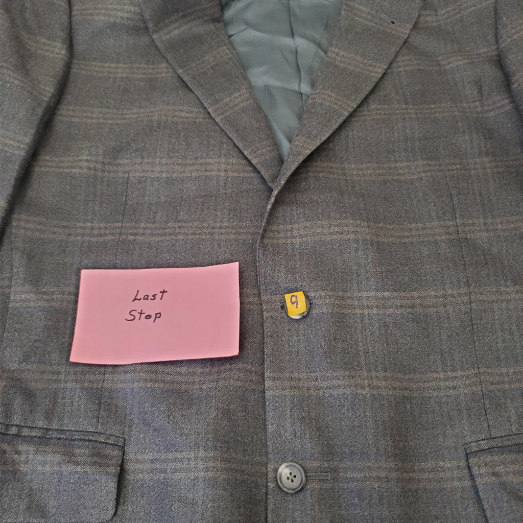 JOS A BANK Gray Cream Box Stripe Mens Wool Silk Blazer Sport Coat Jacket 43L