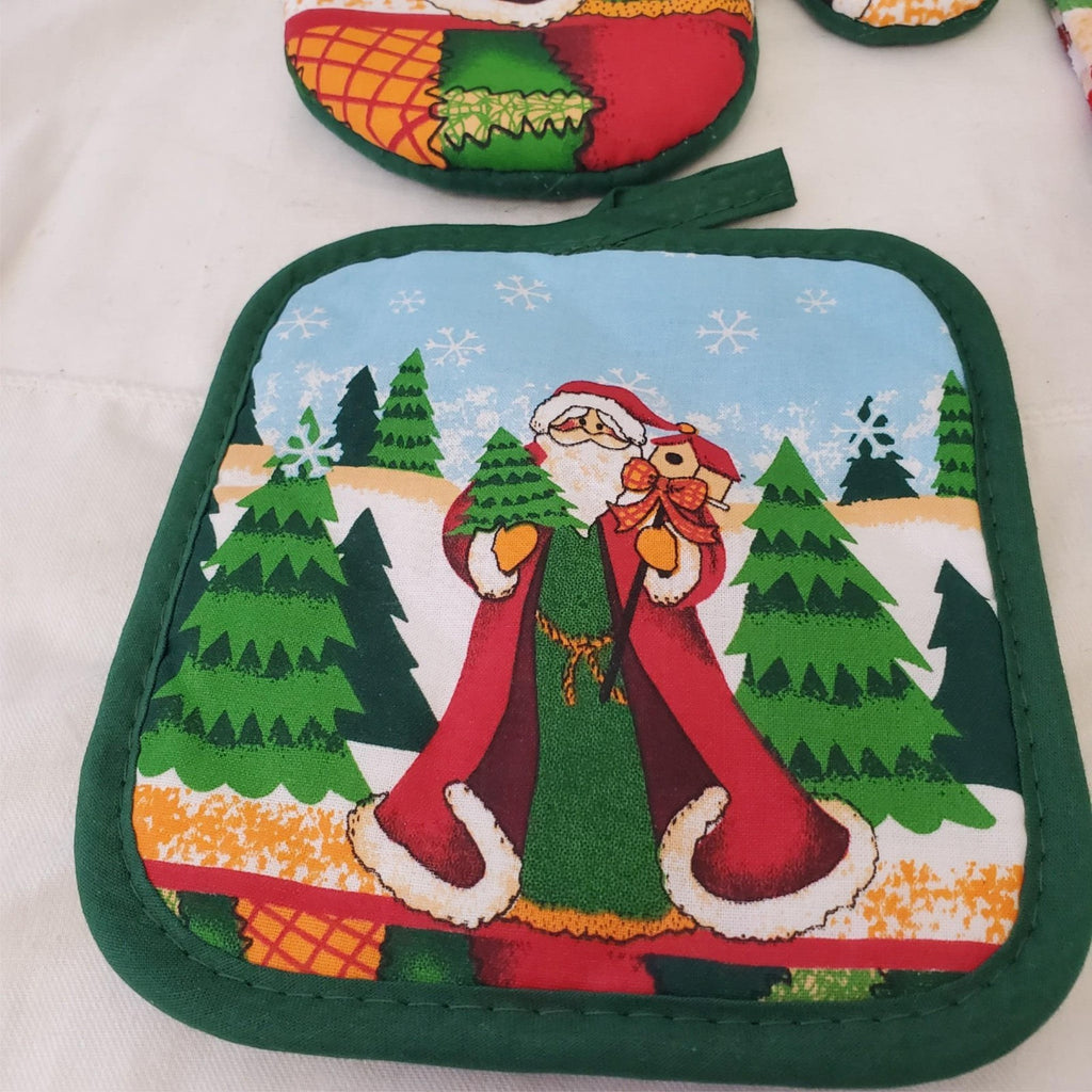 Set of 4 Christmas Santa Kitchen Towel, Oven Mitt & Pot Holder