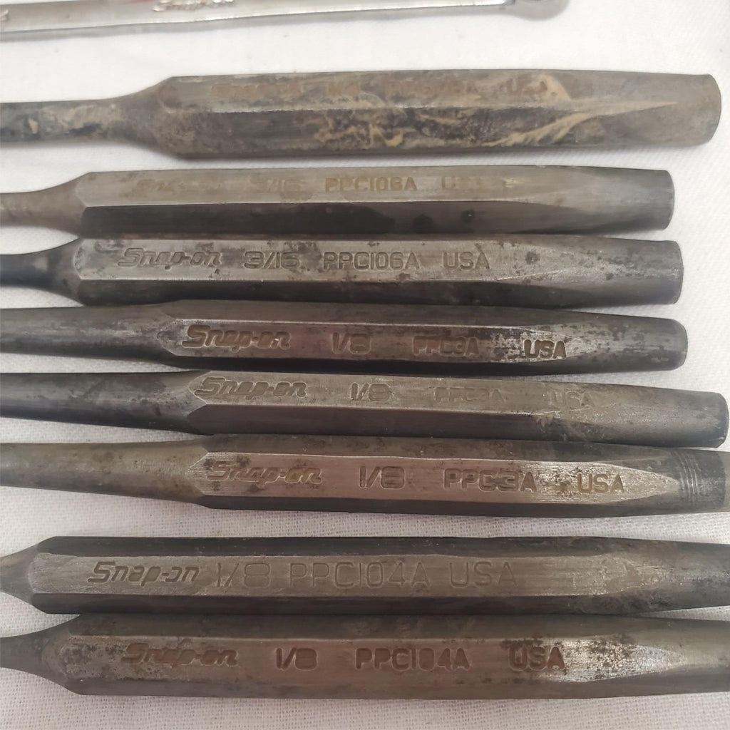 Lot of 22 Snap-on Center Pin Punch, Chisel Gauge Ratchet Wrench & Sockets LOT-42
