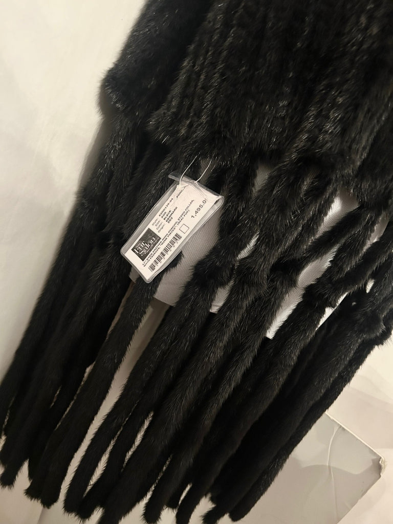 Saks Fifth Avenue MINK FUR Black Poncho Fringe One Size NWT Retail $1,495