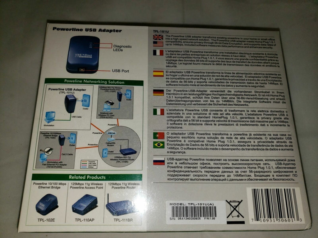 Trendnet Powerline TPL-101U USB Adapter High-Speed Network Solution