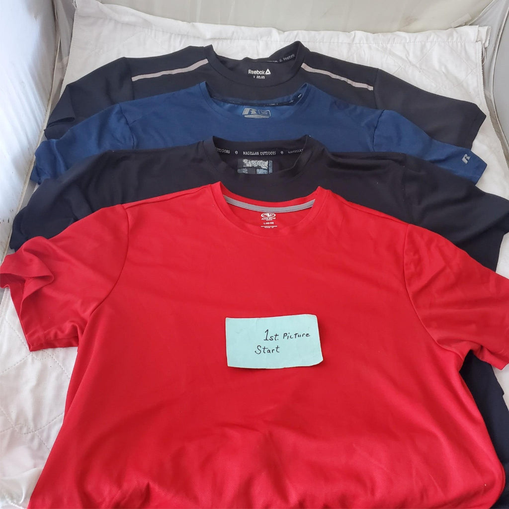 Lot of 4 Size L Rebook, Russell & Other Brand  Dry Fit Short Sleeve Shirt Mens 