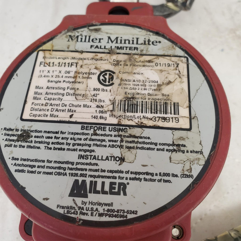 Miller MiniLite FL11-1/11ft Fall Limiter with Safety Harness LOT-793