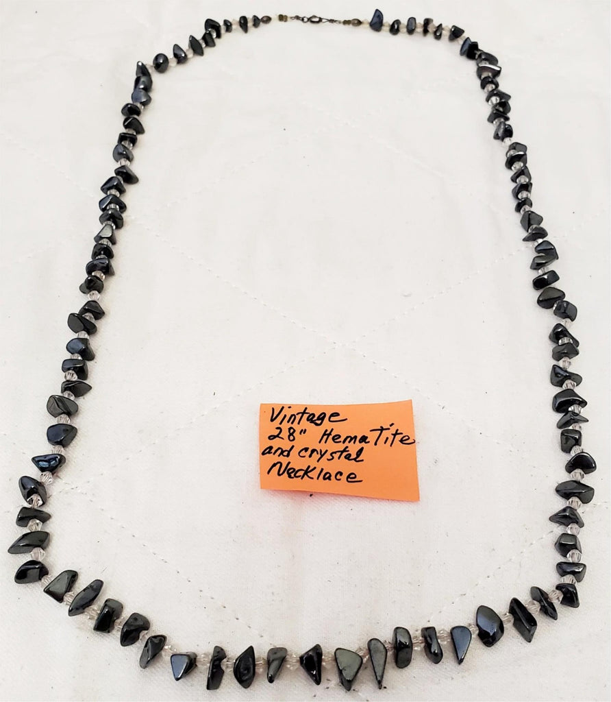 28" Vintage Crystal and Hematite Chips Necklace
