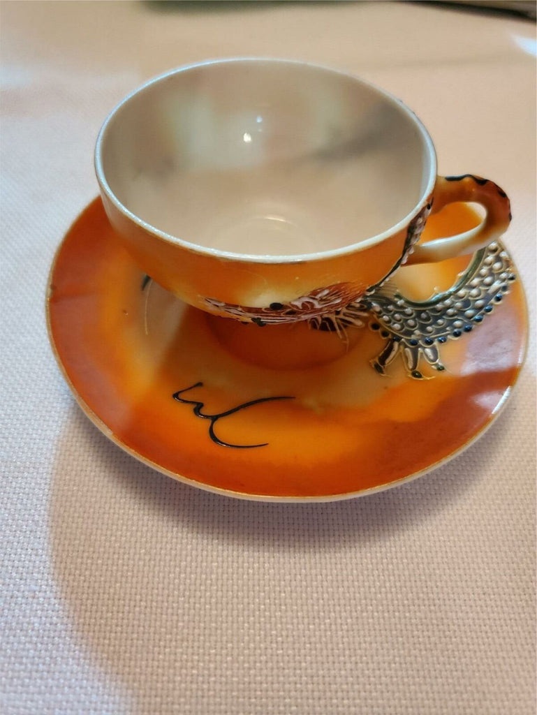 Demitasse China Dragonware Tea Cup & Saucer - Orange Fairyland