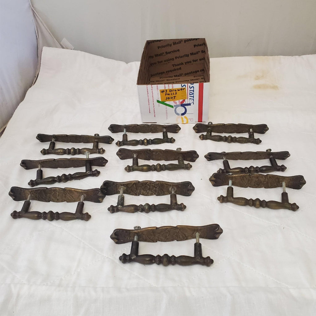 Lot of 10 Vintage Brass Amerock Carriage Cabinet Drawer Pulls w/ Back Plates #1