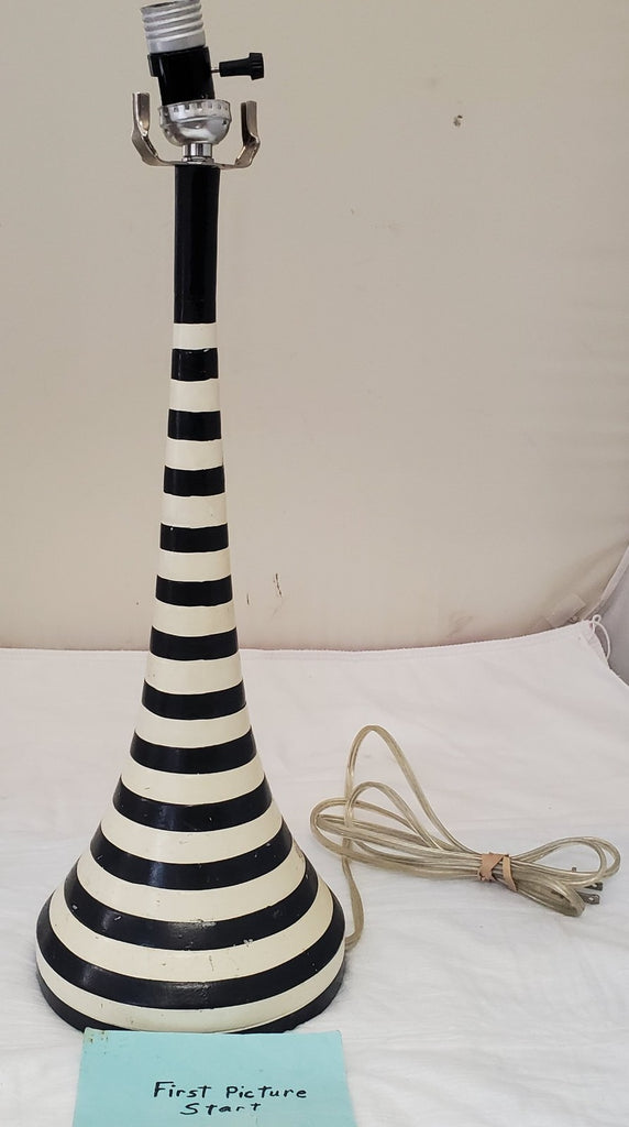 Retro Vertical Black & White Stripped Italian Glazed Table Lamp