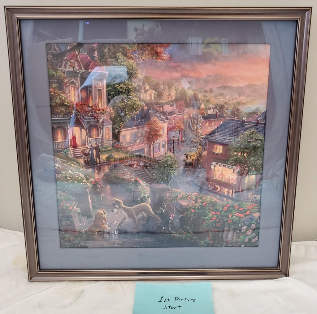 Thomas Kinkade Lady & The Tramp Canvas 14 x 14 Heart Remarque LE Art Disney