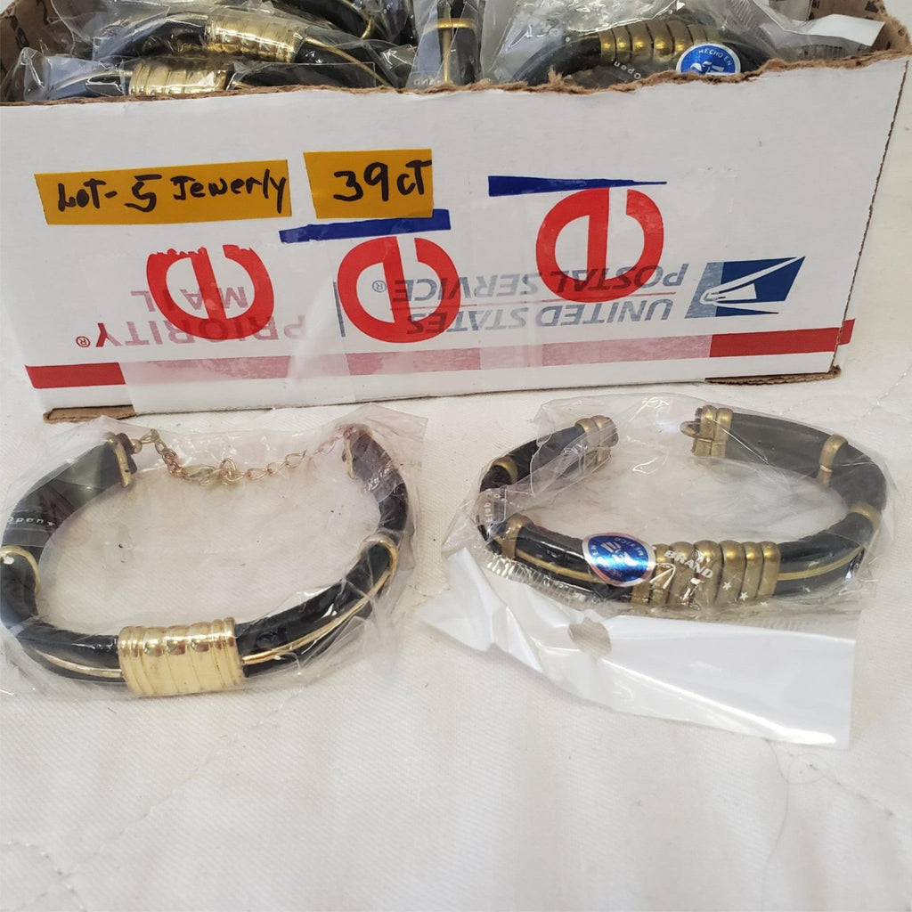 Lot of 39 Gold Metal Black Leather Bracelet LOT-5