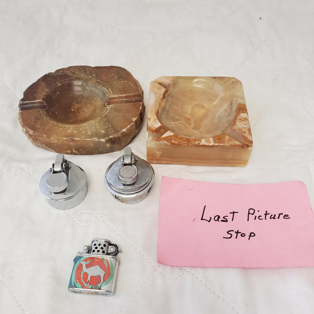 Lot of Vintage Mid Century Italian Alabaster Ashtray & Cigarette Lighters