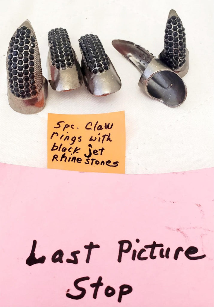 Set of 5 Claw Nail Rings with Jet Black Punk Crystal Rhinestone