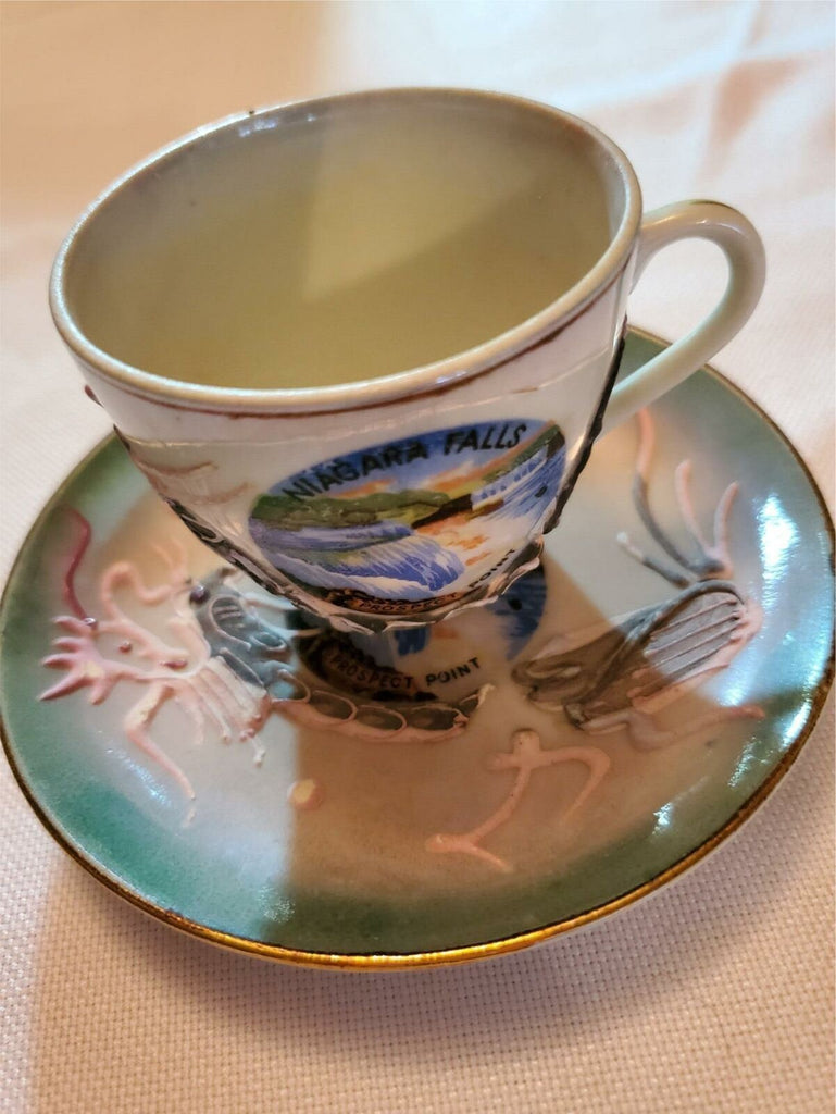 Niagra Falls China Dragonware Tea Cup & Saucer - Sea Foam Green Demitase Size