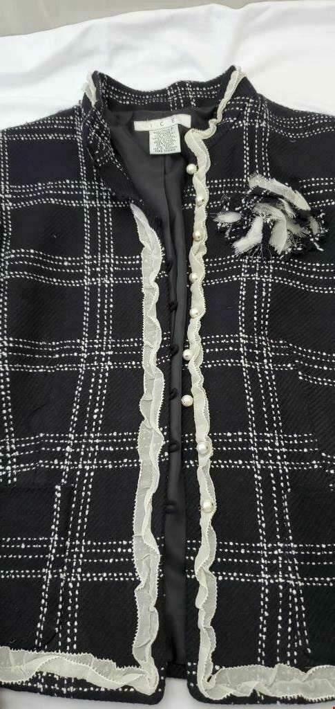 I.C.E. Blazer Woman's Long Sleeve Jacket Casual Coat White Black Size 8