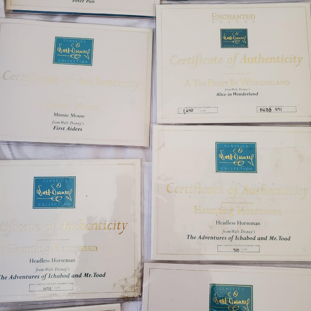 Large Lot of Walt Disney Collection Certificate of Authenticity COA Paperwork