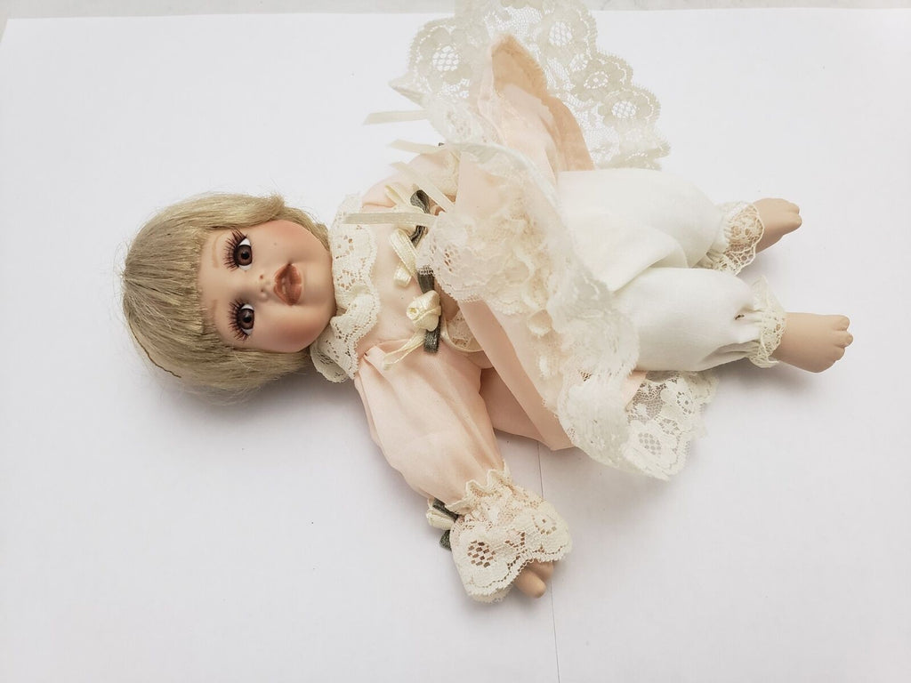 Vintage Original Porcelain Girl Doll Beautiful Lace Dress