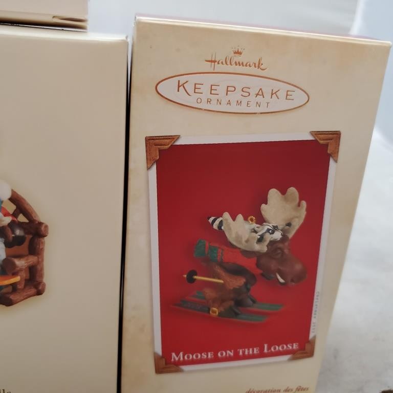 Lot of 4 Hallmark Moose On The Loose Downhill Thrills What a Handy Guy Ornament
