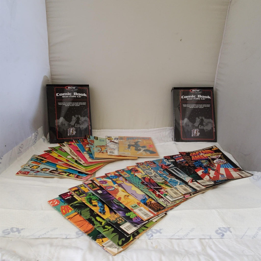 Lot of Spider-Man, X-Men, Batman & other Comic Books With Book Holder