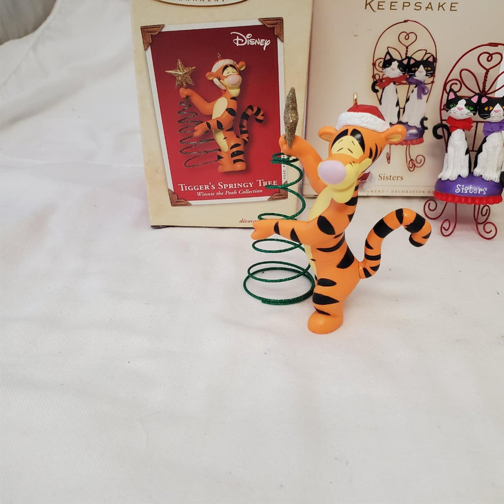 Lot of Hallmark Keepsake Tiggers Springy Tree,Clownin Around & Sisters Ornaments