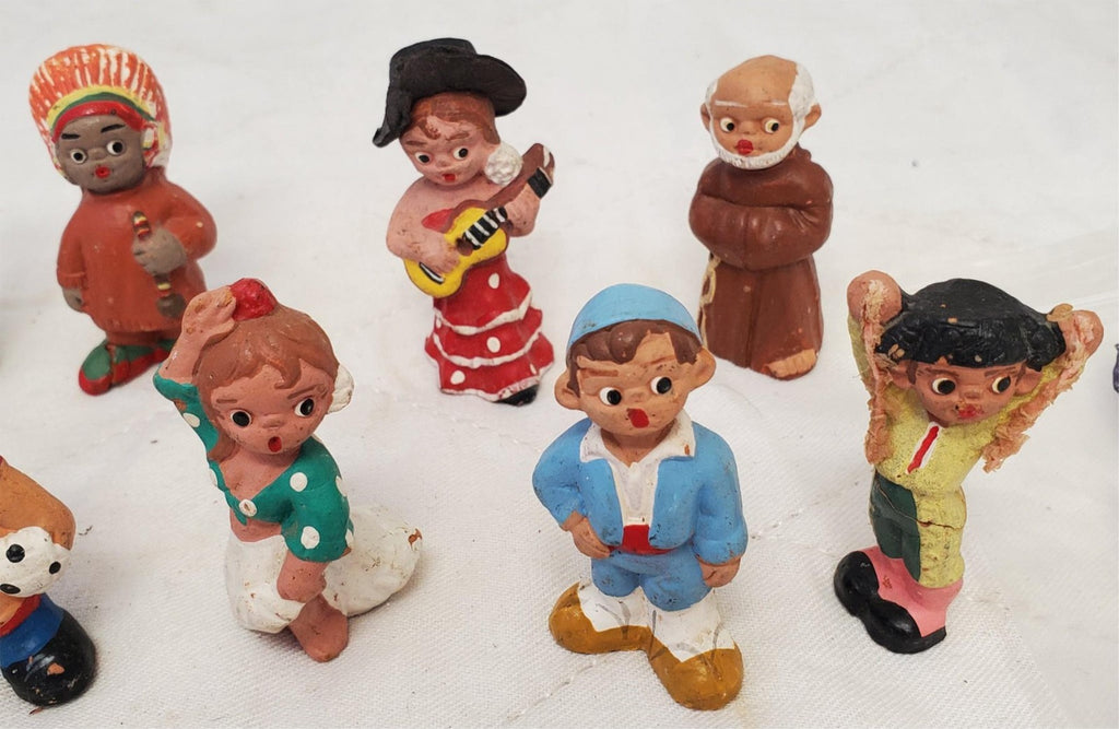 Lot of 10 Vintage Terra Cotta Spanish Mud People Figurines
