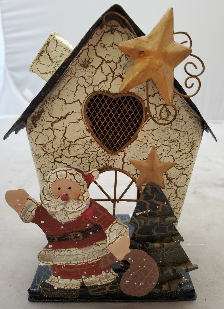Metal Miniature Santa Claus House Adorable Candle Holder