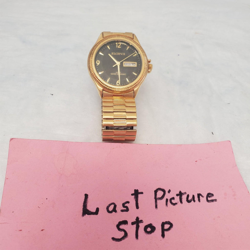 Vintage ELGIN FCT002 Gold Mens Quartz Watch with Day & Date