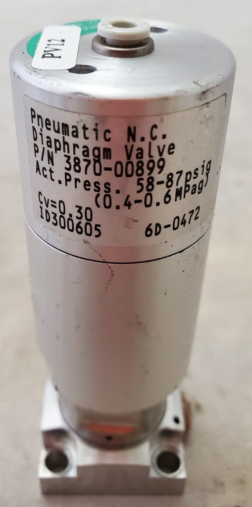 Pneumatic N.C. 3870-00899 Diaphragm Air Valve 58-87 Psig 125 Psig Max Pressure