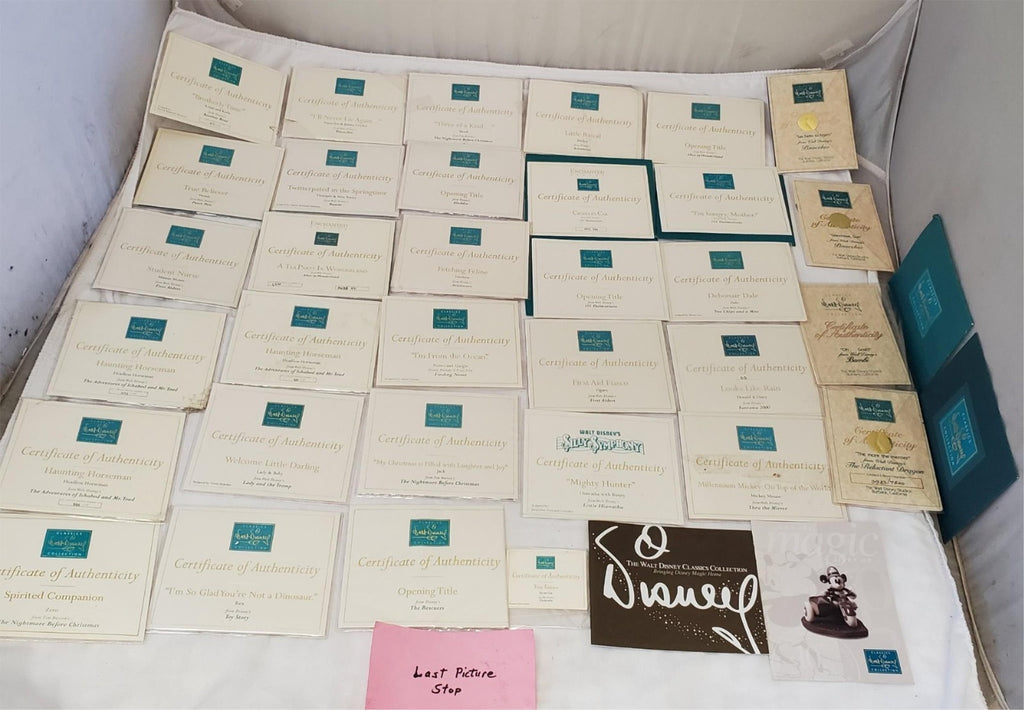 Large Lot of Walt Disney Collection Certificate of Authenticity COA Paperwork