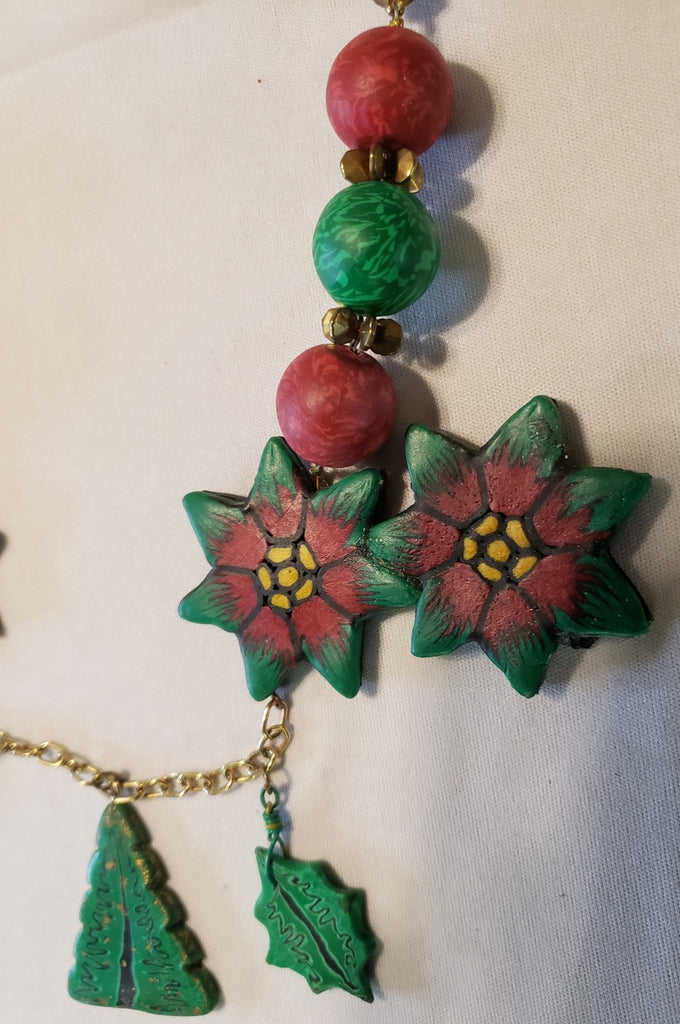 Vintage Handmade Polymer Clay Millefiori Christmas Design Tree Necklace