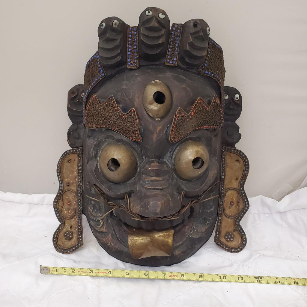 Ornate Tibetan Buddhist Mahakala Mask for Spiritual Display