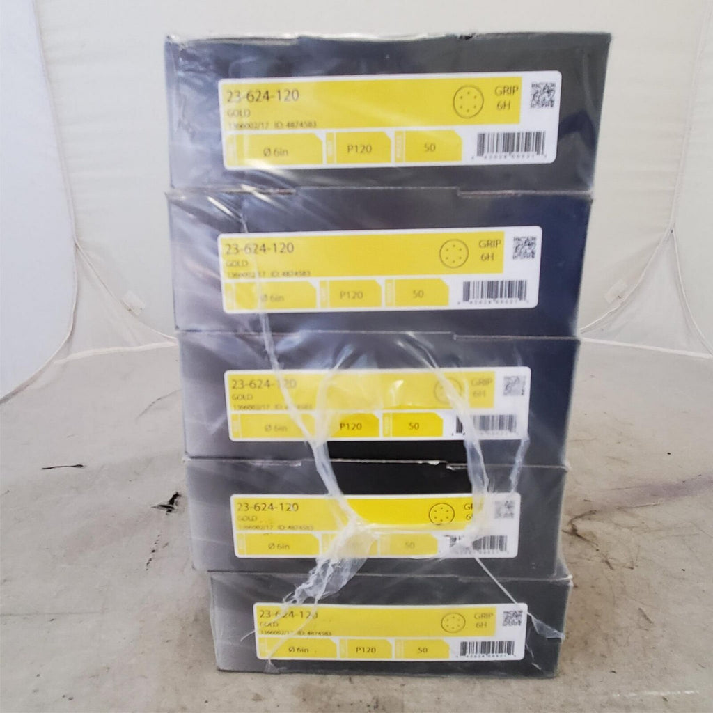 Lot of 10 Mirka 23-624-120 Gold White 6 in P120 Grip 6H Sanding Pads 50 Piece