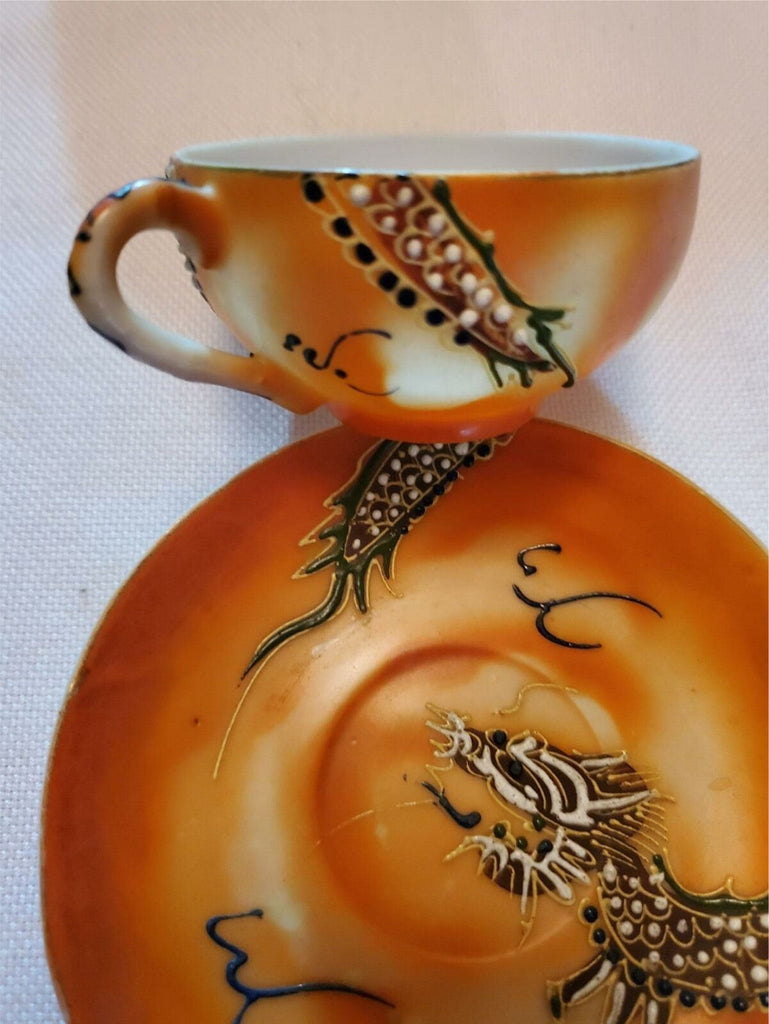Demitasse China Dragonware Tea Cup & Saucer - Orange Fairyland