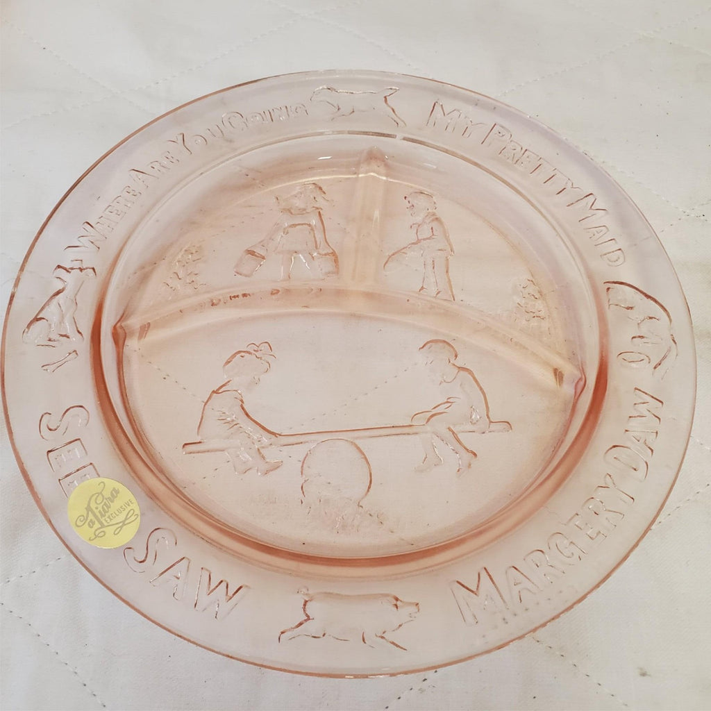 Tiara Exclusives Amber Glass Nursery Rhyme Humpty Dumpty Baby Plate Bowl Cup