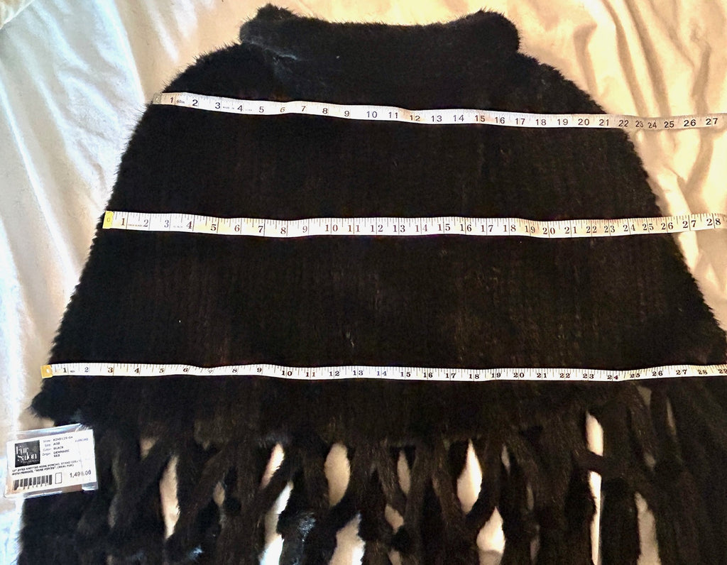 Saks Fifth Avenue MINK FUR Black Poncho Fringe One Size NWT Retail $1,495