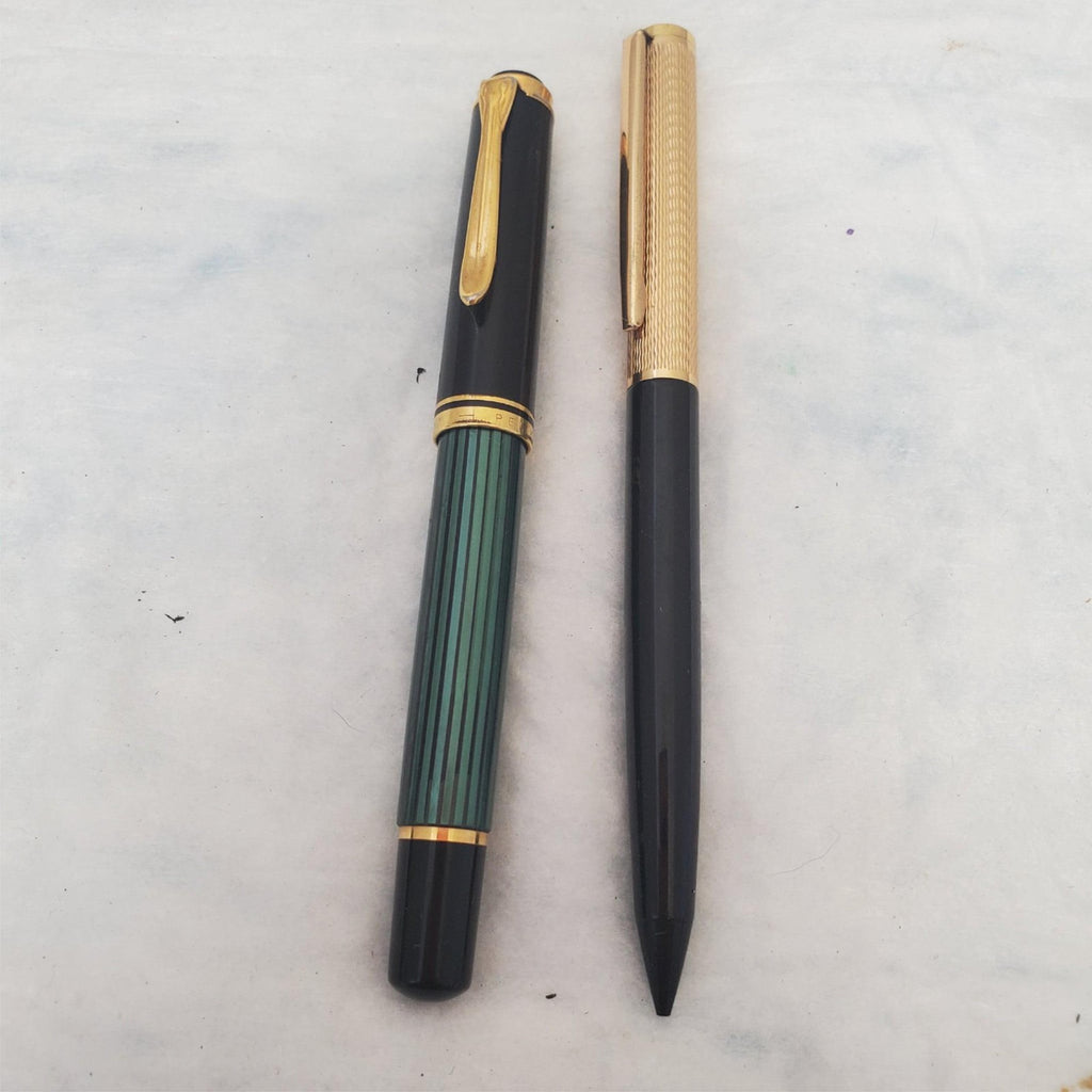 Lot of 2 Pelikan Green Stripe Pen & Vintage Ballpoint Pen