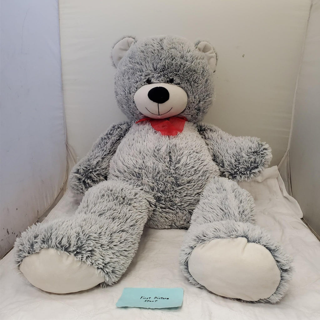 Jumbo 40" Plush Stuffed Animal Gray White Teddy Bear with Red Bow