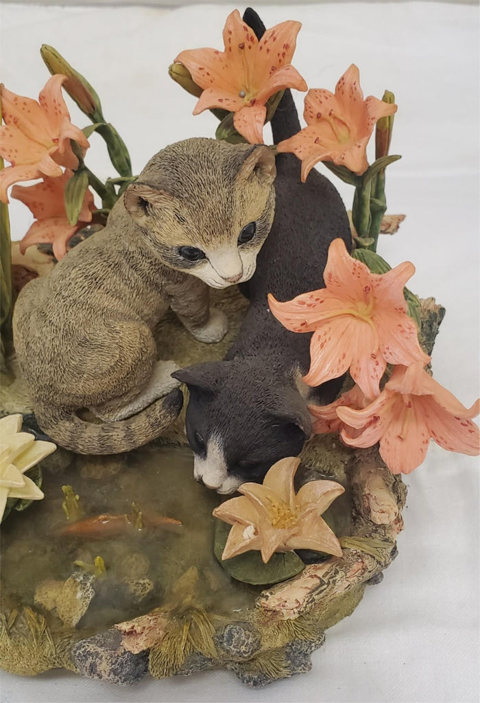 Lenox 2001 Afternoon Amazement Resin Cat Figurine Black & Gray Cats by Fish Pond