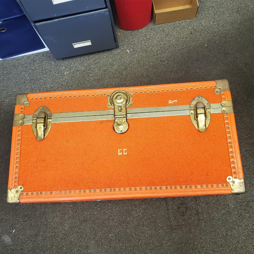 Vintage Skyway Luggage Orange Trunk with Brass Fittings