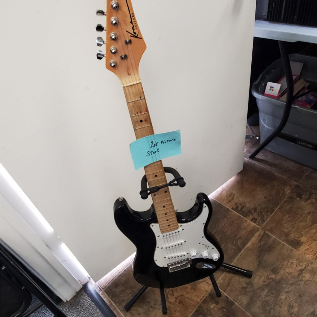 Kona Strat Style Black & White Electric Guitar