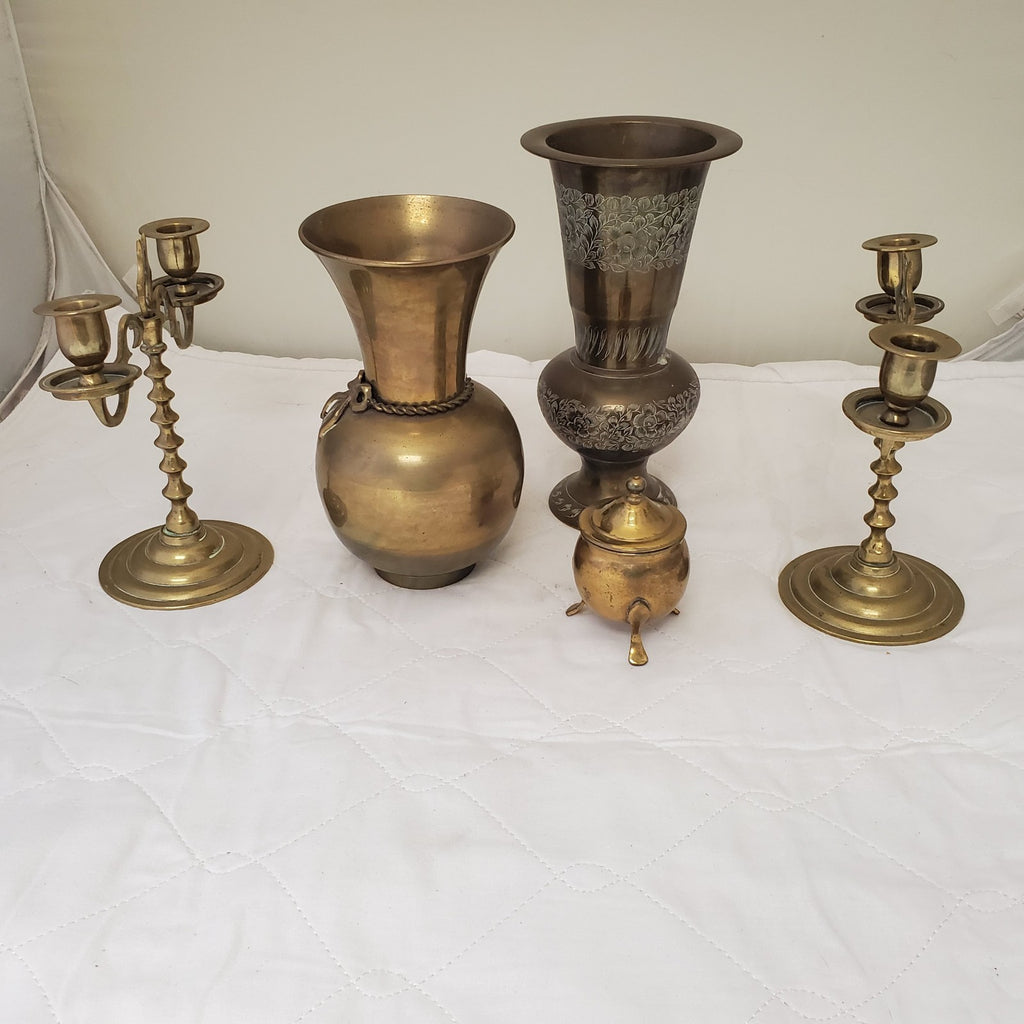 Antique Brass Vase and Baldwin Vintage Solid Brass